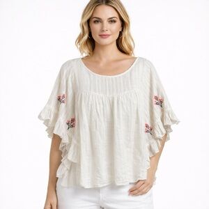 Lovestitch White Embroidered Boho Top Small